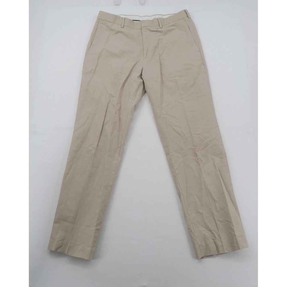 Cubavera Mens Khaki Tan Linen Blend Herringbone Flat Front Dress Pants 34x32